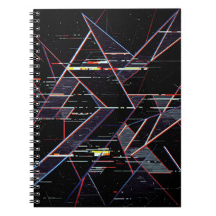 Neon Glitchcore Geometrische Vormen op Zwart Notitieboek