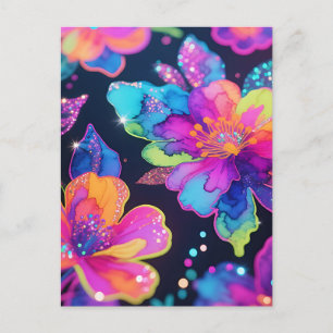 Neon Glitter Bloemmotief Briefkaart