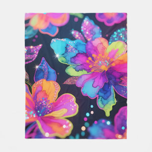 Neon Glitter Bloemmotief Fleece Deken
