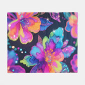 Neon Glitter Bloemmotief Fleece Deken (Voorkant (Horizontaal))