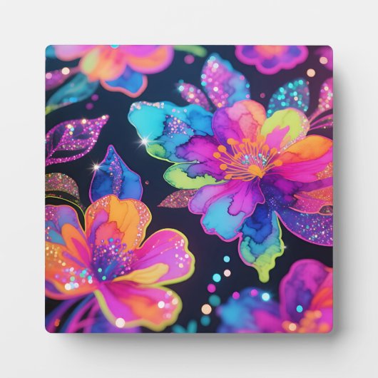 Neon Glitter Bloemmotief Fotoplaat (Voorkant)