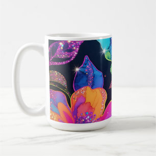 Neon Glitter Bloemmotief Koffiemok