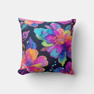 Neon Glitter Bloemmotief Kussen