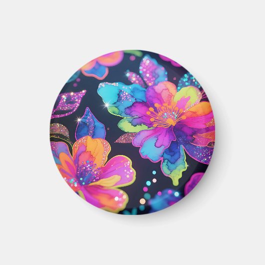 Neon Glitter Bloemmotief Magneet (Voorkant)