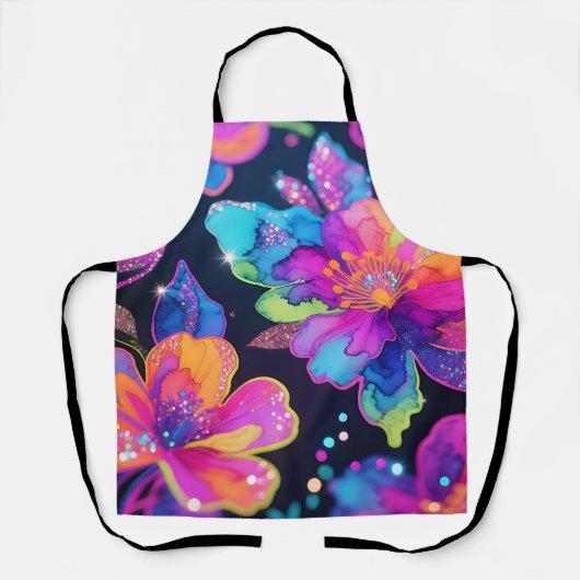 Neon Glitter Bloemmotief Schort (Voorkant)