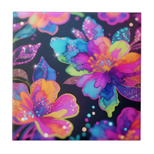 Neon Glitter Bloemmotief Tegeltje