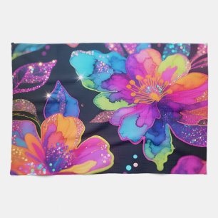 Neon Glitter Bloemmotief Theedoek