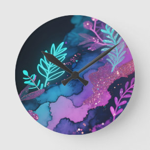 Neon Glitter Botanische Abstracte Ronde Klok