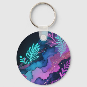 Neon Glitter Botanische Abstracte Sleutelhanger