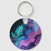 Neon Glitter Botanische Abstracte Sleutelhanger (Achterkant)