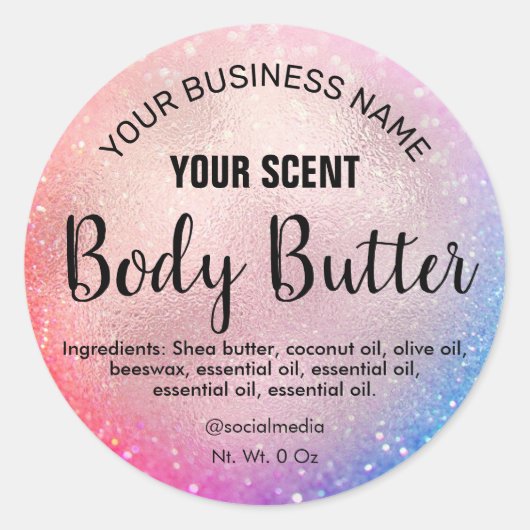 Neon Glitter Roos Gouden Body Butter Labels (Voorkant)