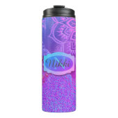 Neon Glittery Lotus Leopard Roze Paarse Monogram Thermosbeker (Voorkant)
