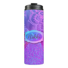 Neon Glittery Lotus Leopard Roze Paarse Monogram Thermosbeker