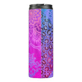 Neon Glittery Lotus Leopard Roze Paarse Monogram Thermosbeker (Achterkant)