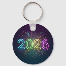 Neon Gloed 2026 Vuurwerk Viering Dubbelzijdig Sleutelhanger