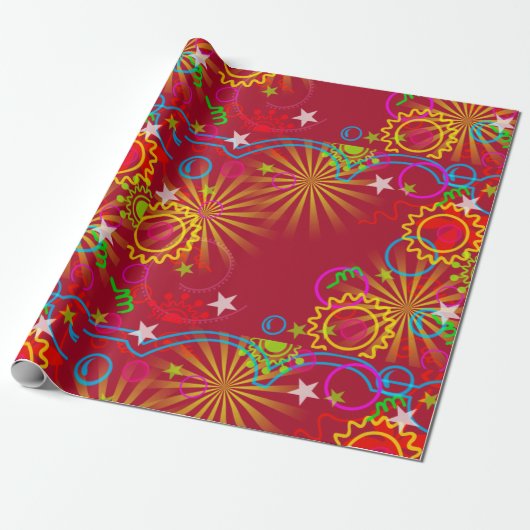 Neon, gloed in de Donker, Starburst, Swirls, party Cadeaupapier (Uitgerold)