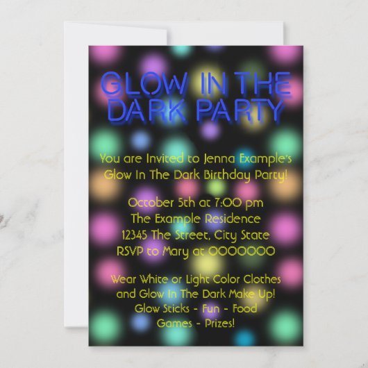 Neon Gloed In Het Donker Verjaardagsfeest Kaart (Voorkant)