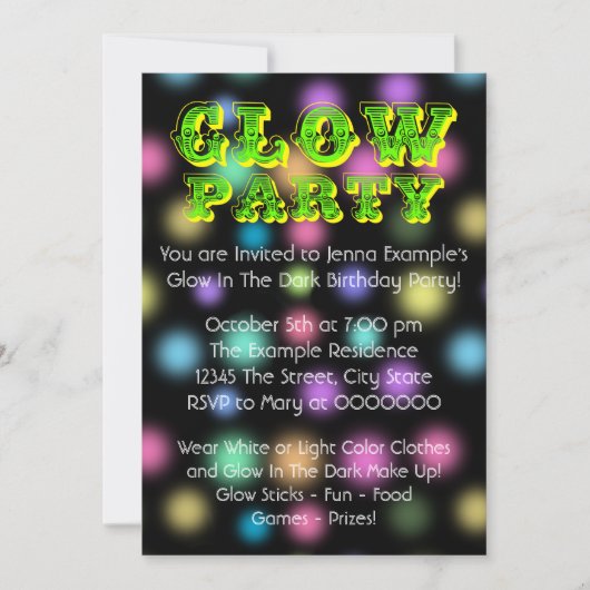 Neon Gloed In Het Donker Verjaardagsfeest Kaart (Voorkant)