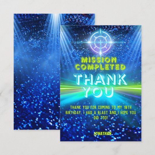 Neon gloed lampjes laser Label spel partij doel Bedankkaart (Voorkant / Achterkant)