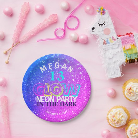 Neon gloed modern 13e verjaardagsfeest papieren bordje (Feest)