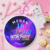 Neon gloed modern Sweet 16 verjaardagsfeestje Papi Papieren Bordje (Feest)