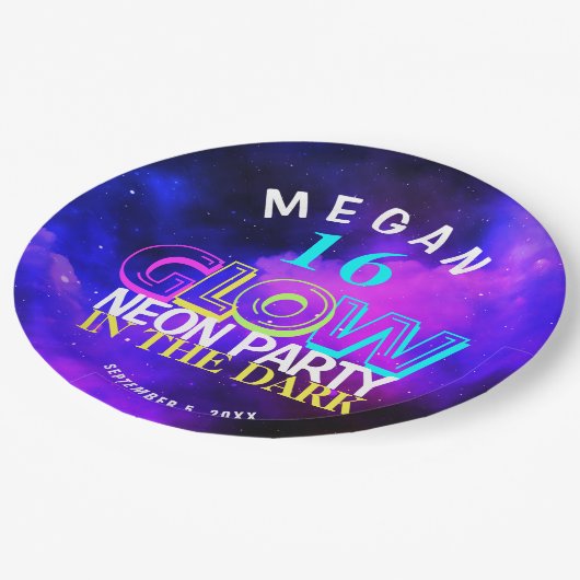 Neon gloed modern Sweet 16 verjaardagsfeestje Papi Papieren Bordje (Gekanteld)