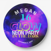 Neon gloed modern Sweet 16 verjaardagsfeestje Papi Papieren Bordje (Voorkant)