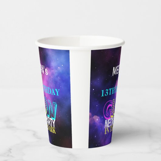 Neon gloed modern tiener verjaardagsfeestje papieren bekers (Links)
