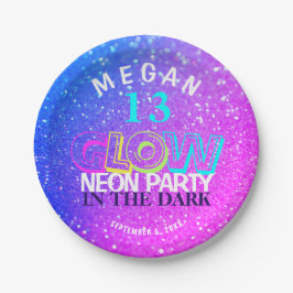 Neon gloed moderne 13e verjaardagsfeestje papieren bordje