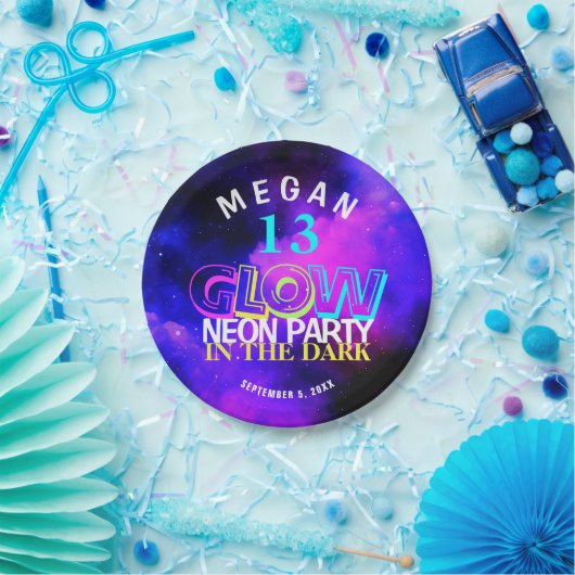 Neon gloed moderne tiener 13e verjaardag partij pa papieren bordje (Feest)
