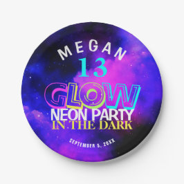 Neon gloed moderne tiener 13e verjaardagsfeest pap papieren bordje