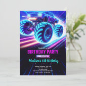 Neon gloed monstertruck feest uitnodiging (Staand voorkant)
