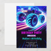 Neon gloed monstertruck feest uitnodiging (Voorkant / Achterkant)