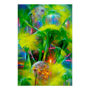 Neon gloed paardenbloemen in Dream Garden Perfect Poster