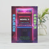 Neon Gloed Retro Arcade Gaming Verjaardagsfeest Kaart (Staand voorkant)
