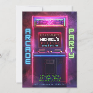 Neon Gloed Retro Arcade Gaming Verjaardagsfeest Kaart