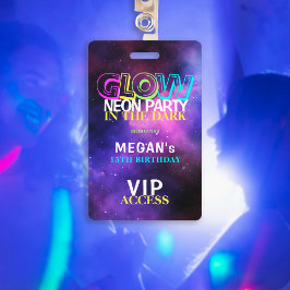 Neon gloed verjaardagsfeest VIP-toegang uitnodigin Badge
