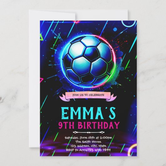 Neon gloed Voetbal Uitnodiging (Voorkant)