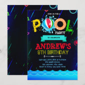 Neon gloed zwembad feest uitnodiging (Voorkant / Achterkant)