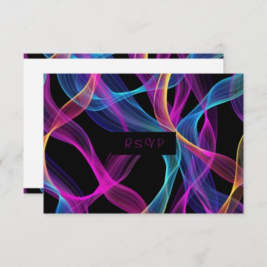 Neon Gloei, Golvende Lintjes RSVP Kaartje (Voorkant / Achterkant)
