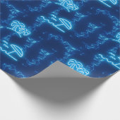 Neon gloeiend blauw water palmbomen strand zwembad cadeaupapier (Hoek)