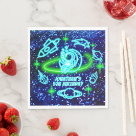 Neon gloeiende blauwe buiten ruimte astronaut rake servet