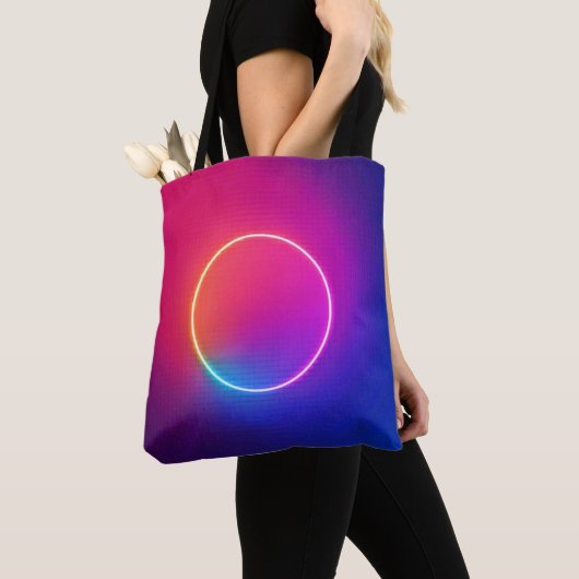 Neon Gloeiende Cirkel Abstracte Kunst Tote Bag (Dichtbij)