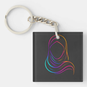 Neon Gloeiende Hijab Silhouet Minimalistische Kuns Sleutelhanger