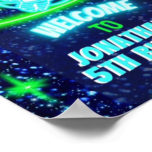 Neon gloeiende ruimte raket schip jongens partij w poster (Hoek)