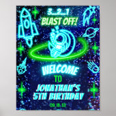 Neon gloeiende ruimte raket schip jongens partij w poster (Voorkant)