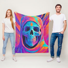 Neon Gloeiende Schedel Kunst Fleece Deken