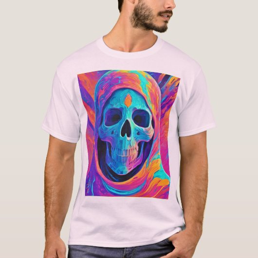 Neon gloeiende schedel kunst t-shirt (Voorkant)
