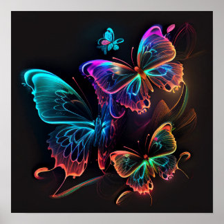 Neon gloeiende vlinders poster