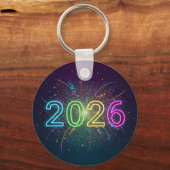 Neon Glow 2026 Fireworks Celebration Double-Sided Sleutelhanger (Voorkant)